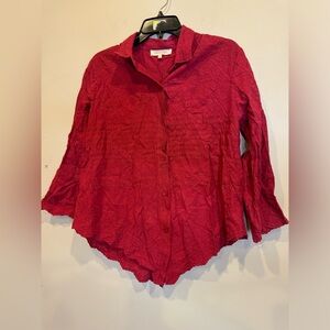 Solitaire Button Down Shirt Women Red Cranberry Collar Embroidery New